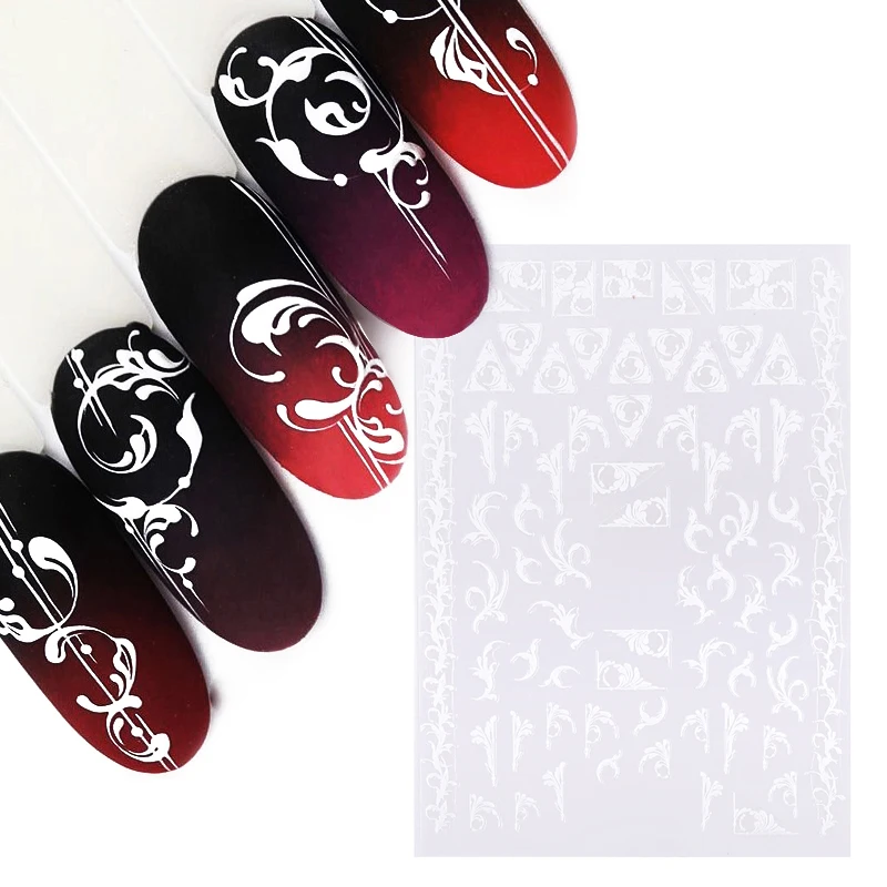 

1 Sheet Black White 3D Nail Sticker 2 Colors Transfer Decals Decoration Russia Style Nail Art Accessories 10cm*8cm
