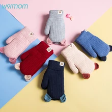 Warmom/вязаные перчатки для маленьких мальчиков и девочек, милые варежки с ушками медведя, теплые перчатки для малышей, утепленные плюшевые зимние аксессуары, подарок для детей