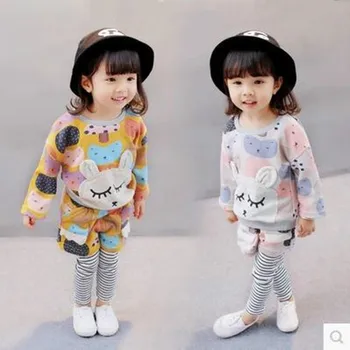 

Baby Spring and Autumn New Girl Cat Cartoon Cotton Casual Print Long Sleeve Top Pants Two-piece Children's Sweater Set