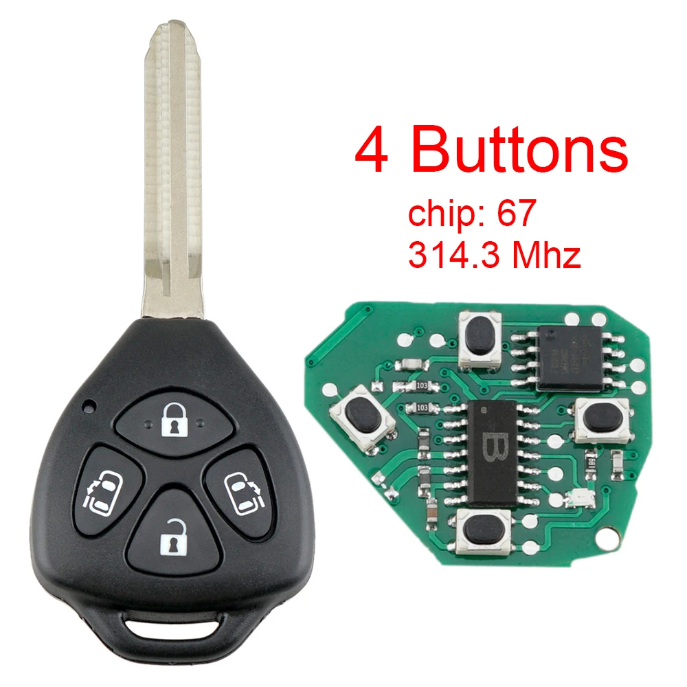 4 Buttons 314.3MHz  Keyless Smart Remote Car Key Fob  with 4D67 Chip and Uncut Blade Fit for Toyota Alphard  2005 - 2009