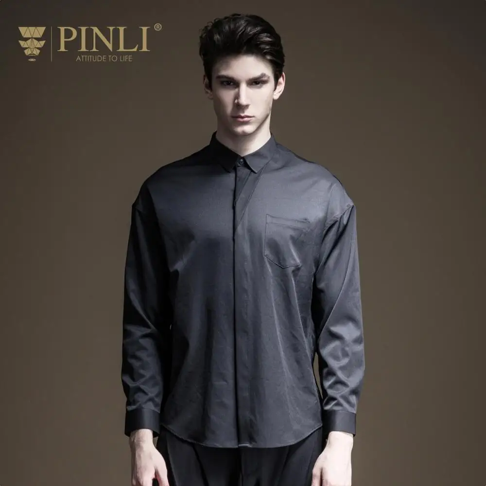 Camisas Para Hombre Camisa Social Pinli полная осень Новая мужская рубашка с длинными рукавами и украшением, Молодежный топ B193513330