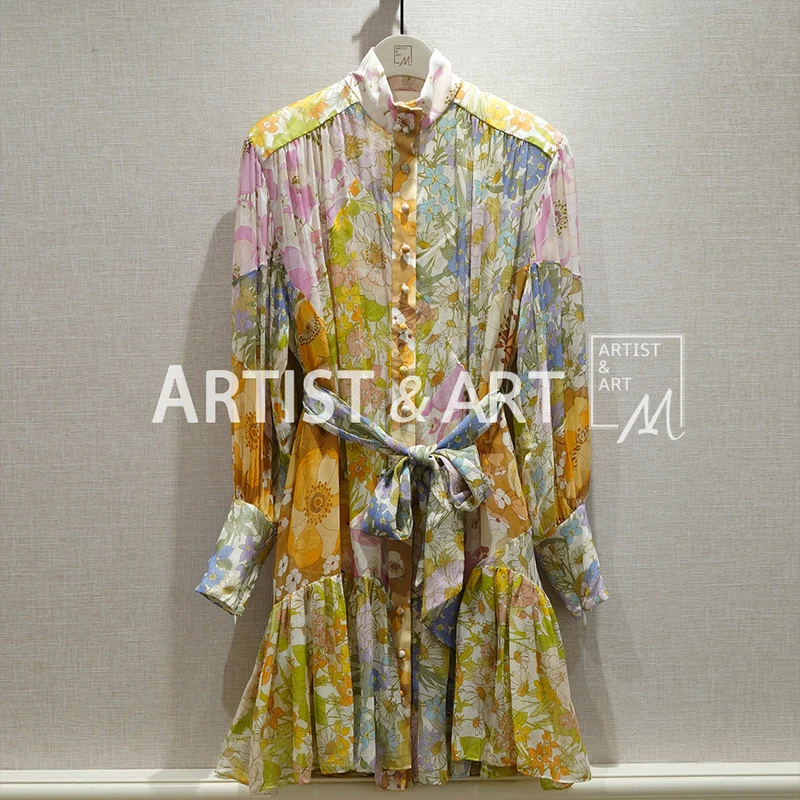 

Svoryxiu Runway High-End Custom Summer Silk Holiday Dress Women's Charming Flower Print Lantern Sleeve Loose Dresses
