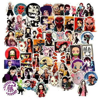 

70 Pcs/Set Demon Slayer: Kimetsu No Yaiba Anime Sticker Stickers PVC Graffiti Stickers Suitcase Luggage Guitar For Children Toys
