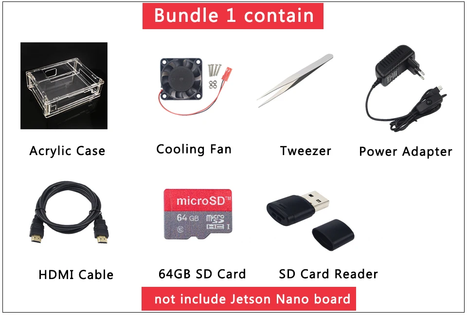 Nvidia Jetson Nano аксессуары акриловый чехол+ вентилятор охлаждения+ Пинцет опционально(64 32 Гб sd-карта | переключатель адаптера питания | HDMI