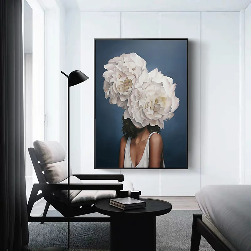

Nordic Style Canvas Painting Portrait Posters and Prints Sexy Women with Flower Wall Pictures for Living Room Cuadros Home Decor