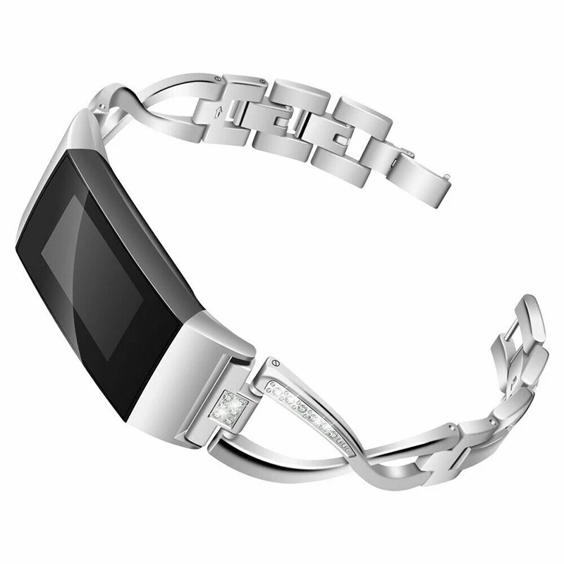 Модный женский ремешок-цепочка из нержавеющей стали для Fitbit Charge 2 3, металлический браслет, регулируемые ремешки, аксессуары - Цвет: Silver