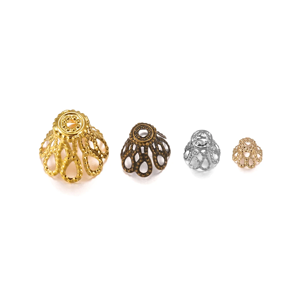 

100pcs/lot Metal Vintage Filigree Cup Pendant Charms End Caps Hollow Flower Spacer Beads Connectors For DIY Jewelry Making