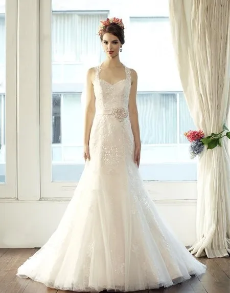 

free shipping lace appliques halter sheer beads the layer of sequin detachable handmade floral sash wedding gown bridal dress
