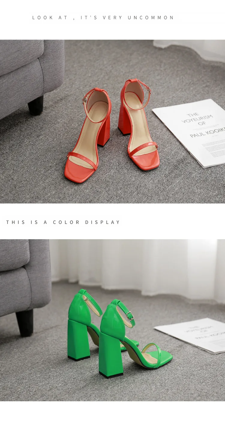 Женская обувь; сандалии с круглым носком и открытым носком на высоком квадратном каблуке; летняя повседневная обувь для вечеринок с пряжкой и ремешком на щиколотке; Размеры 35-40