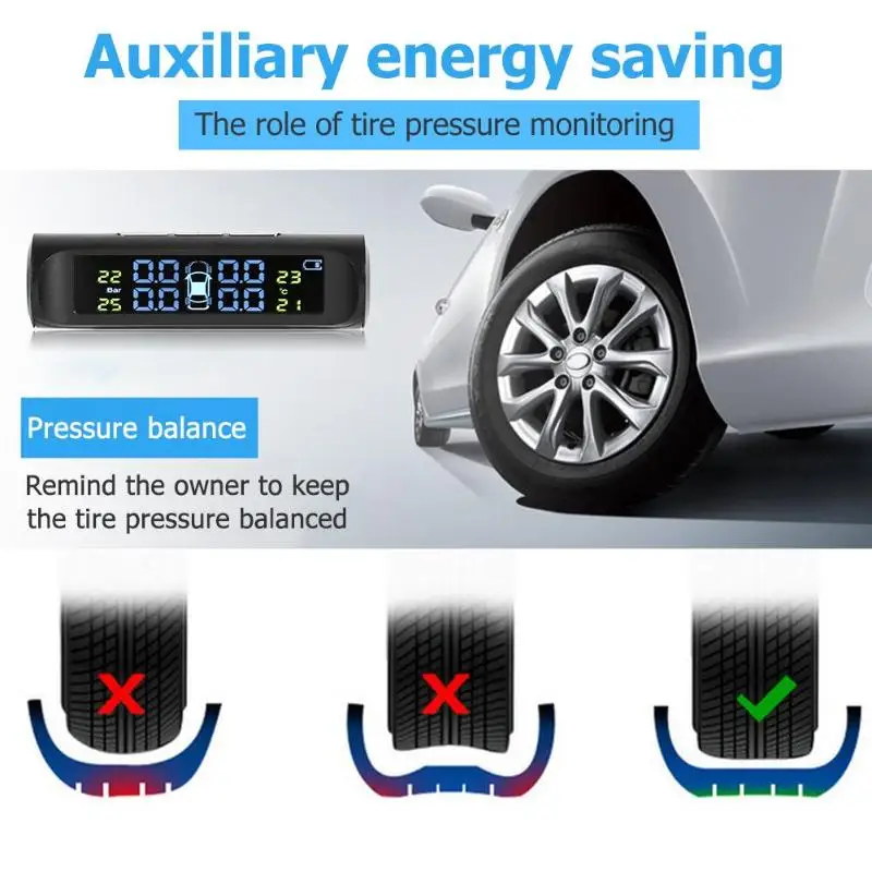 Солнечный ЖК-дисплей автомобиля TPMS Голосовая сигнализация авто система мониторинга шин с 4 датчиками
