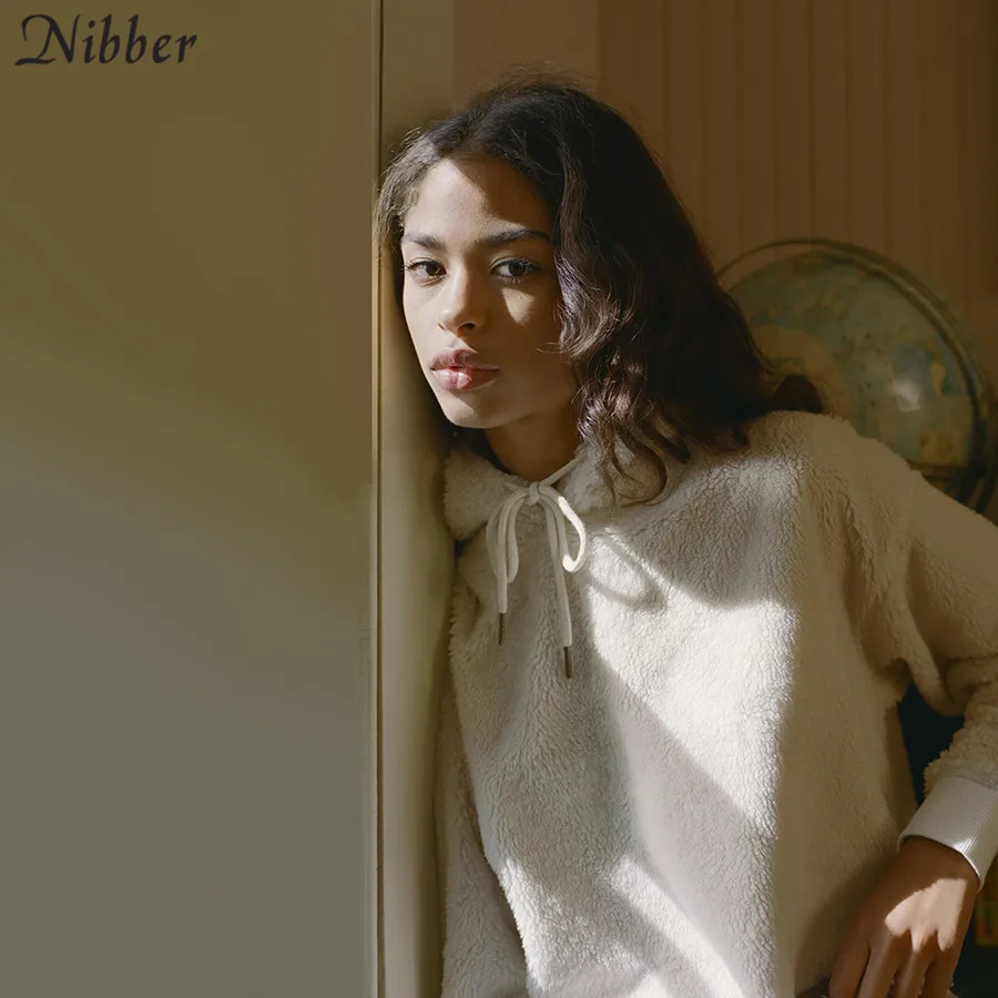 NIBBER, Осень-зима, модный фланелевый пуловер, свитшоты, женские топы,, уличные повседневные свободные толстовки, простая одежда для активного отдыха