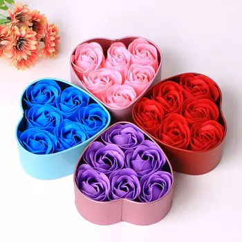 

Valentine's Day 6Pcs Scented Rose Petal Gift Heart Shape Box Bath Body Soap Flower Gift Wedding Party Favor