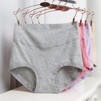 

JULY'S SYJJF Cotton Soft Female Underwears Casual Solid High Waist Womens Underpants Plus Size Briefs Panties For Women 3 Pieces