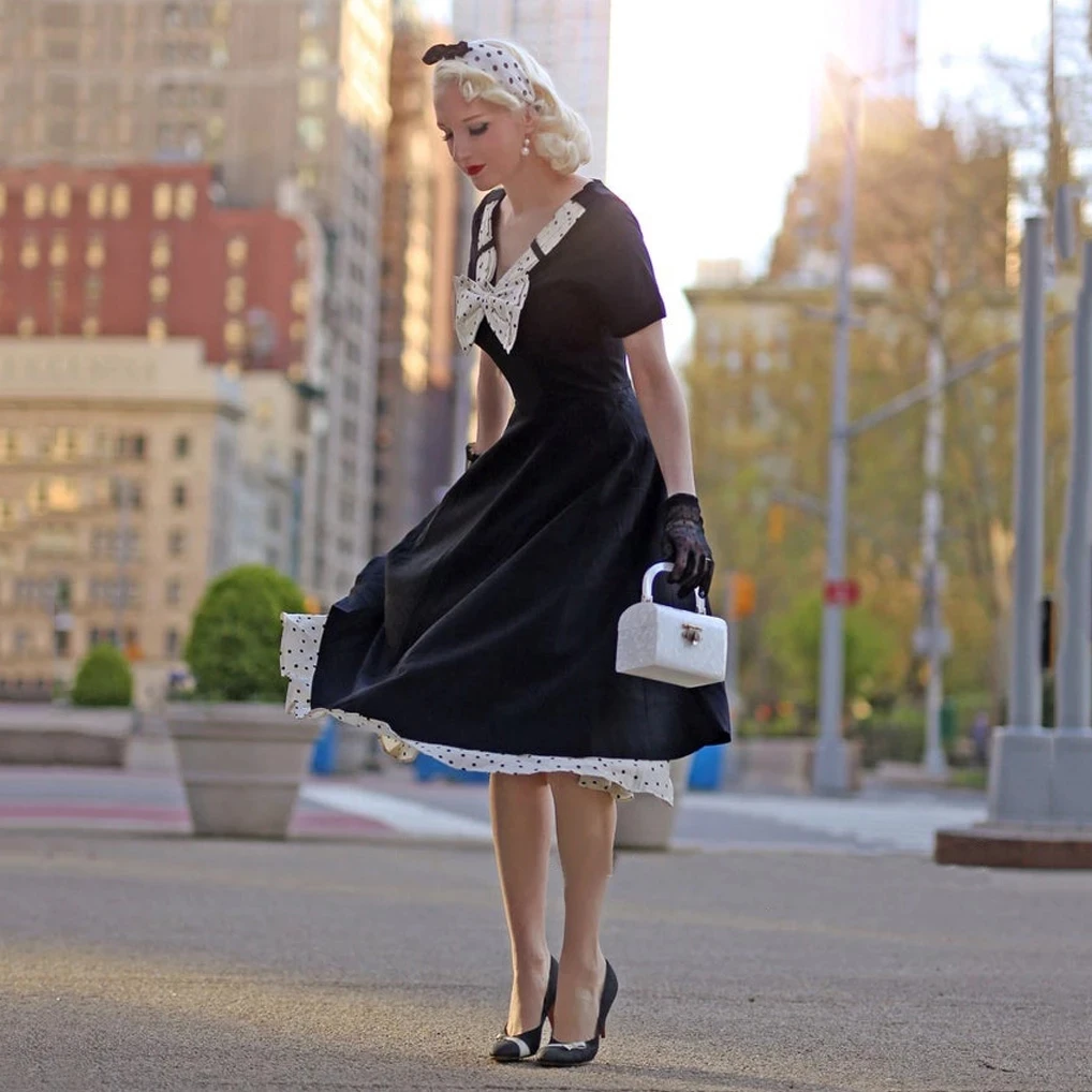 Retro Vintage 50s Dress Black Hepburn 