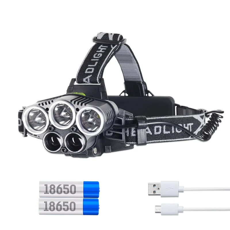 With Battery Type LED Headlamp USB Rechargeable Head Torch 4 Modes Headlight Waterproof Flashlight for Camping Hunting Hiking Running Walking LED - Испускаемый цвет: With Battery Type