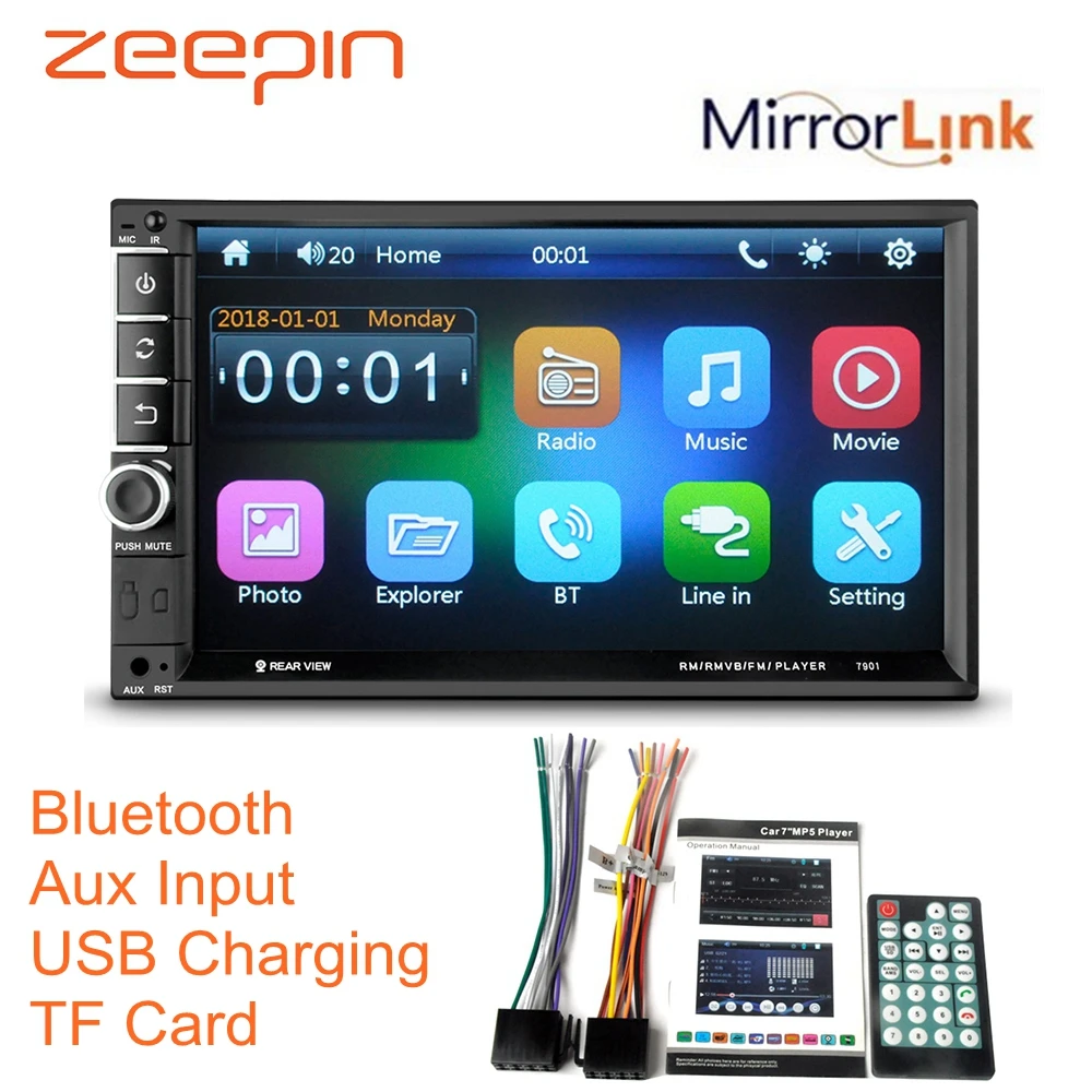 

Android Bluetooth Car MP5 Player Mirror Link Stereo Auto FM Radio Car Multimedia Video 7'' Touchscreen USB AUX Rear Camera Input