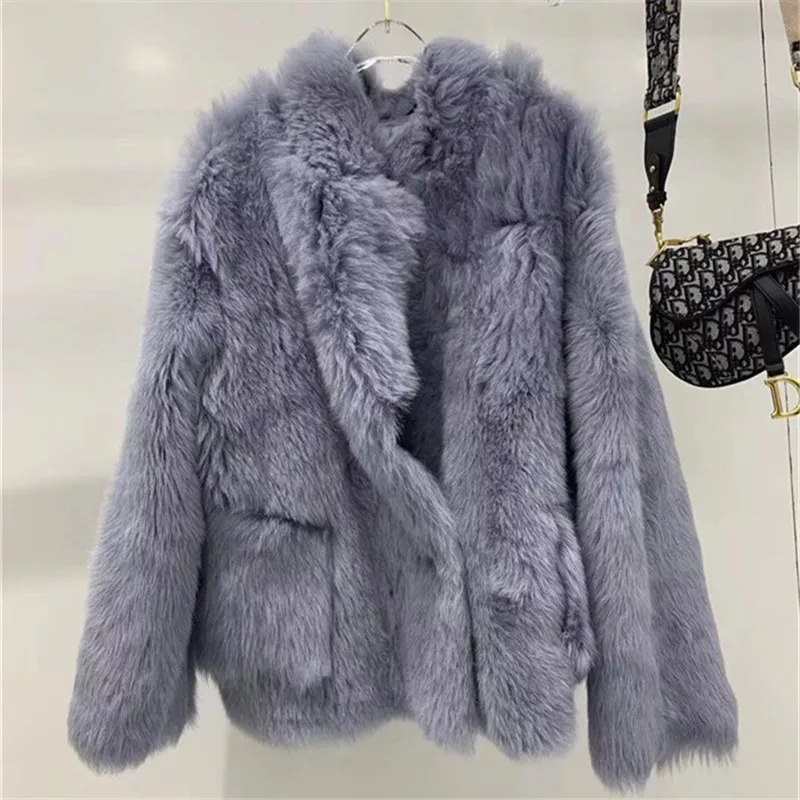 Королевский синий Abrigos mujer invierno новая зимняя куртка для женщин, пальто с натуральным мехом, двусторонняя шерстяная Меховая куртка, Толстая теплая - Цвет: Королевский синий