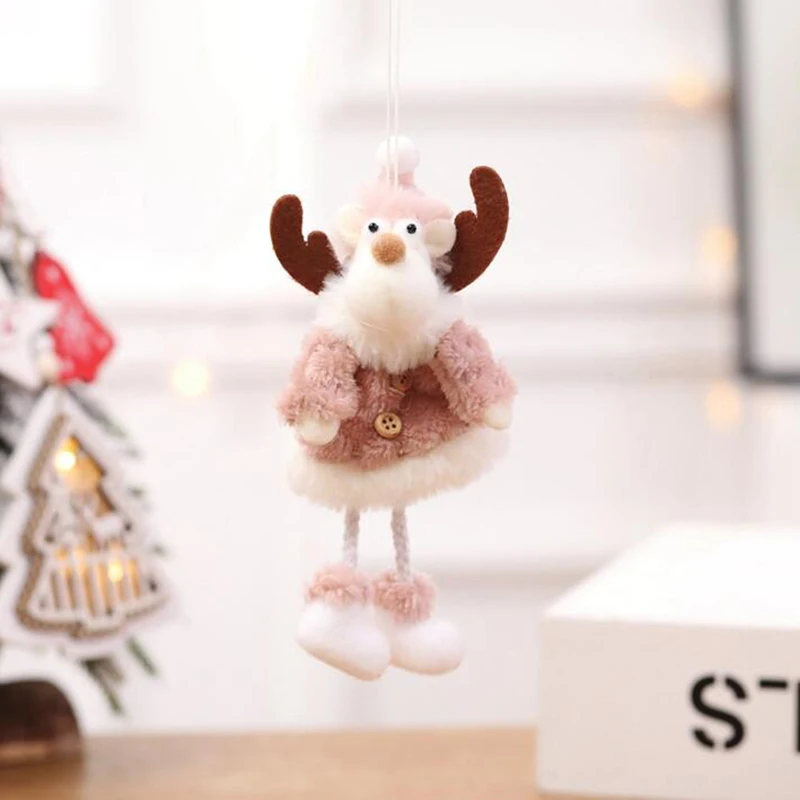 Новогодняя розовая плюшевая Рождественская елка, украшение, милый снеговик, лось, плюшевая кукла, Рождественская елка, подвеска, Санта-Клаус, ангел, Рождественская елка, Декор