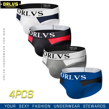 

ORLVS 4PC/LOT Brand Men Underwear Sexy Gay Briefs Breathable Cotton Mesh Male Panties Comfortable Underpants Men Briefs Cueca