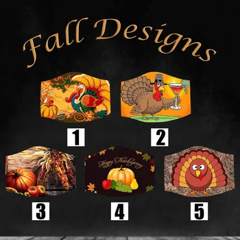 

1Pcs Mask With 2Pcs Filter Women Man Unisex Fall Design Thanksgiving Day Printed Face Masks Reusable Outdoor Face Cover masque