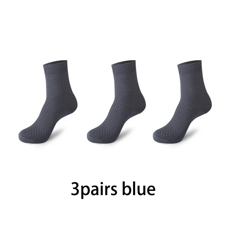 3 пар/лот, мужские носки из бамбукового волокна, клетчатые длинные носки, повседневные деловые носки для мужчин, осень, зима, Calcetines Hombre - Цвет: 3pairs blue