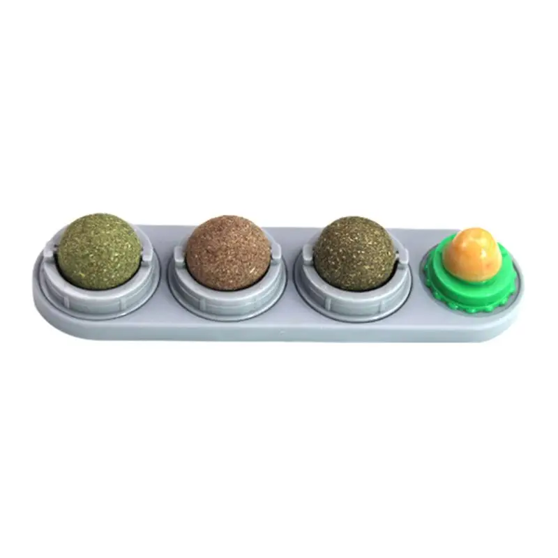 Cat Catnip Ball Set Self-adhesive Rotated Catnip Silvervine Lick Ball Pet Kitten Molar Teething Cleaning Toy Wall Mount indestructible dog toys Toys