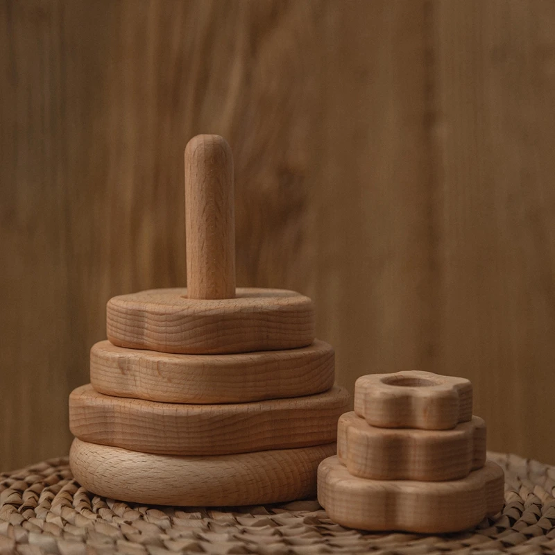 Dui Le-Juego de bloques de construcción de madera para bebé, juguete de construcción en forma de estrella y flores pequeñas, de grado alimenticio, Montessori