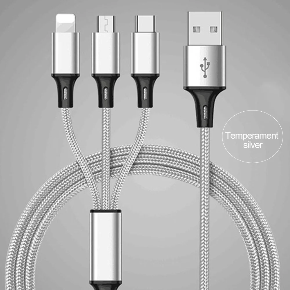 3 в 1 USB кабель для зарядки мобильного телефона для iPhone Micro type C кабель для телефона Android для samsung huawei Xiaomi провод для быстрой зарядки - Цвет: Silver