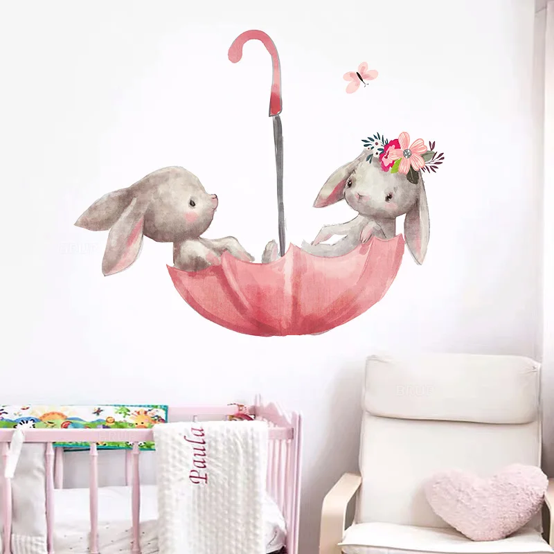 Wall Stickers Bunny Rabbit Baby Nursery Chambre Filles Garçons Living Room D120