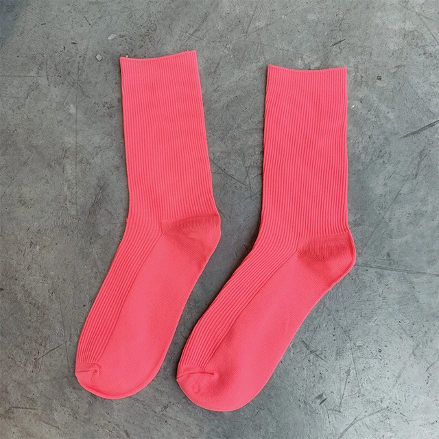CHAOZHU  Japanese Korea High School Girls High Socks Loose Solid Colors Double Needles Knitting Cotton Long Socks Women neon red