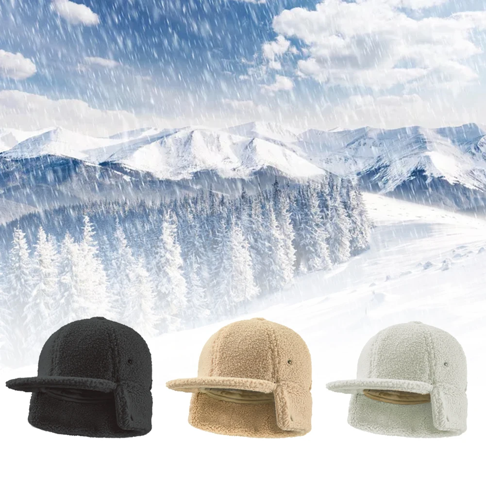 Men Women Windproof Artificial Lamb Hat Breathable Solid Soft Comfortable Outdoor Leisure Warm Cold Casual Winter Hiking Cap