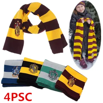 

4PC child&adult Gryffindor/Slytherin/Hufflepuff/Ravenclaw Scarf Tie Cosplay Kids Women Men Halloween New Year Scarf Gift