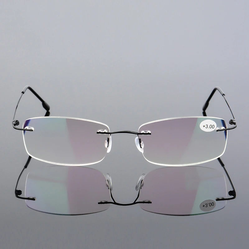 

SEEMFLY Superelastic Foldable Reading Glasses Elder Rimless Ultra-light Memory Alloy Frameless Eyeglasses Rectangular Eyewear