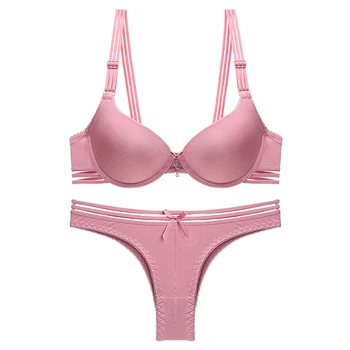 

DKERT Sexy Girls Ladies Underwear Push Up Solid Color Bra and Thong Set Fashion Design Simple Bra Set