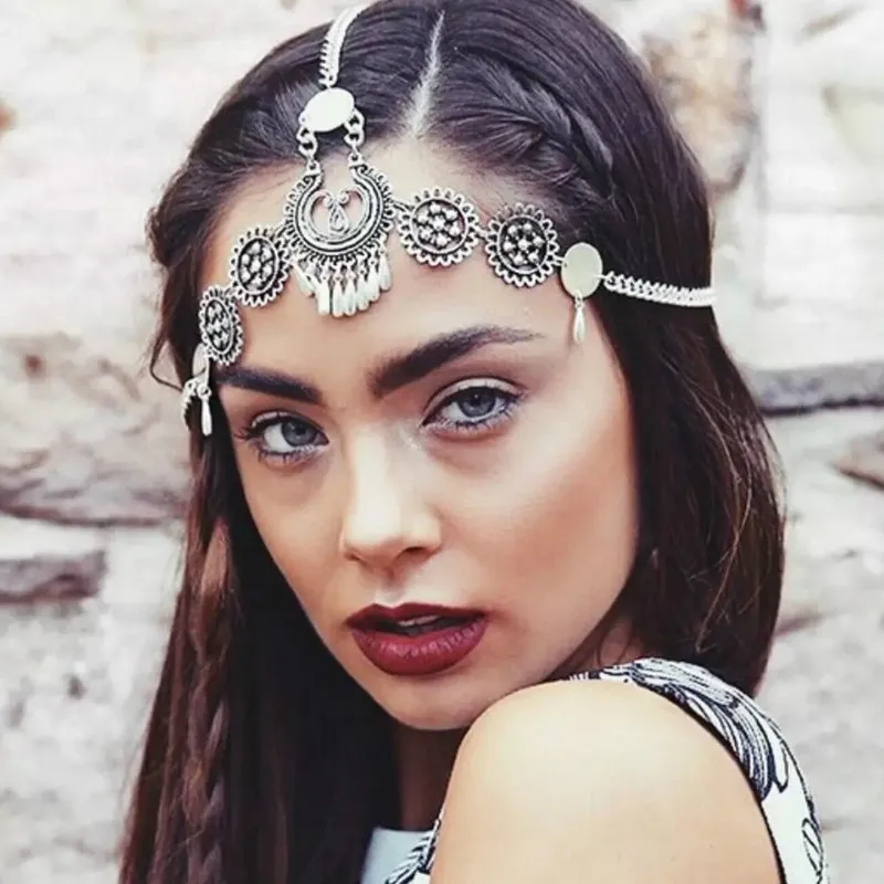 Bohemian Ethnic Fashion Headband Vintage Ethnic Style Metal Engraving Drop Tassel Hair Band