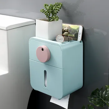

Tissue Box Multi-functional Suction Box Wall Mounted Hanging Type Household Non Perforated Creative Toilet Paper Box 7 Colors