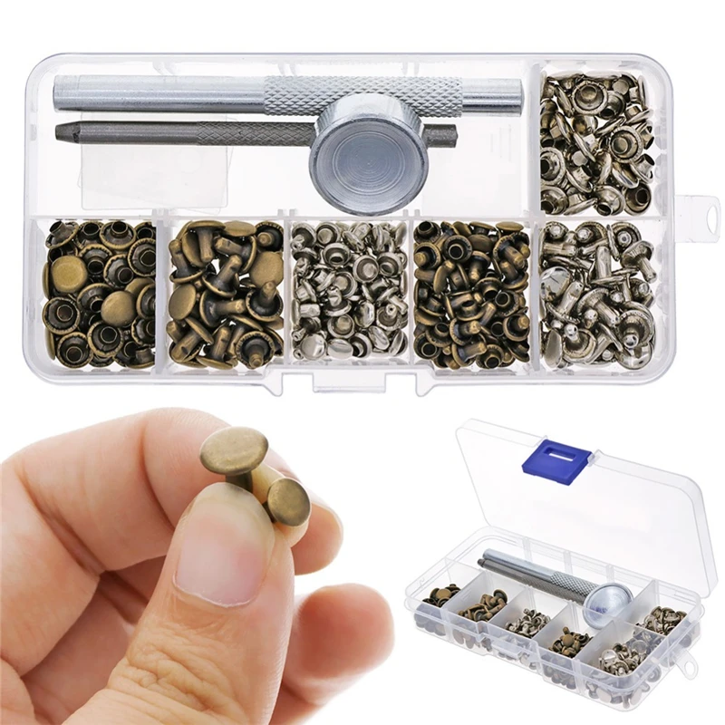 120pcs/Set Leather Rivets Single Cap Rivets Tubular Metal Studs with Fixing Tool Kit for Leather Craft Repairing for handwork ► Photo 2/6