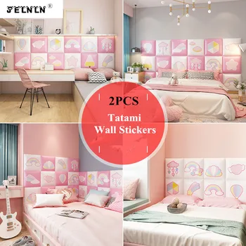

Pink series rainbow stars cloud pattern wall stickers kids room 3d soft package tatami anti-collision self-adhesive wallpaper