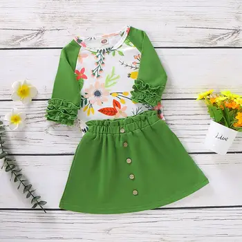 

Autumn Kids Baby Girl Floral Outfits Patchwork Bodysuit Skirts 2Pcs Cute Girl Cotton Clothes Sets Floral Tops+Skirt