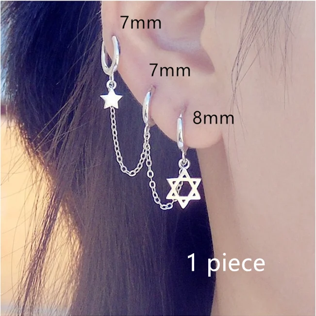 1 piece style 5 925 Стерлинговое Серебро, серьги, дизайн, 3 пирсинга, уши, крест, звезда, коническая цепь, Ушная кость, Ушная Пряжка, индивидуальная девушка, мальчик, серьги, ювелирные изделия - Окраска металла: 1 piece style 5
