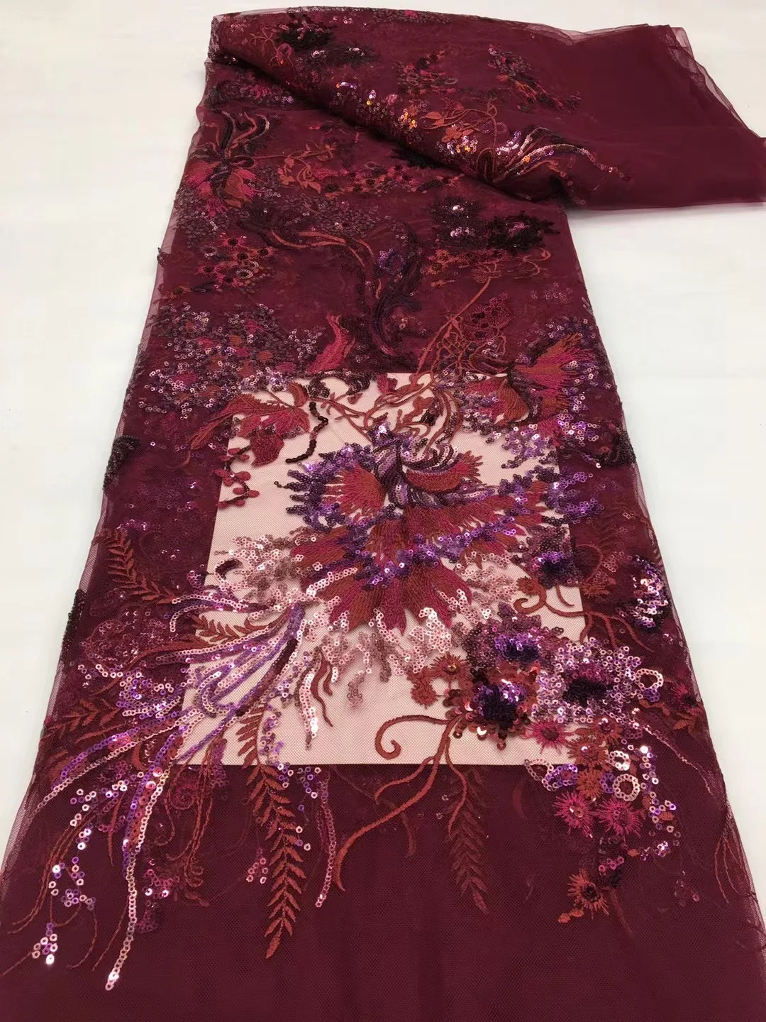 

(5 ярдов/шт.) новейшее вышитое французское кружево винного цвета, сетчатая кружевная ткань для африканской вечеринки с блестками высокого качества для платья FSS441