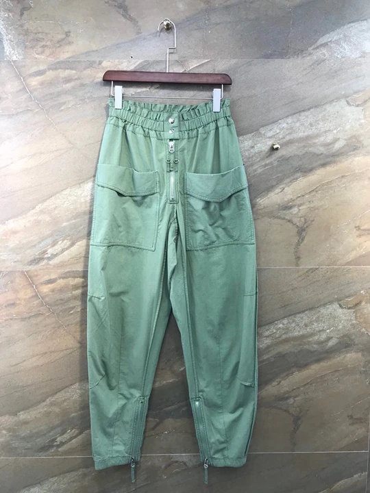 

Early autumn 2019 New Woman Slacky waist symmetrical pocket decoration pure color overalls casual pants 917