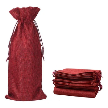 

10-Pcs Red Burlap Wine Bags with Drawstrings Wine Gift Bags - Reusable Bottle Bags Perfect for Travel Wedding Birthday Housewarm