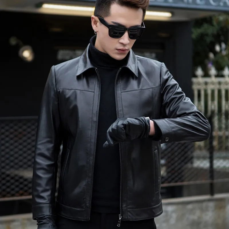 Весенне-осенняя куртка из натуральной кожи Jaqueta Masculina на молнии, шуба из овчины для мужчин, мужская байкерская куртка