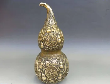 

zhmui880062663<<+++10" China Feng Shui Brass Copper town house Lucky Eight Diagrams gourd Statue