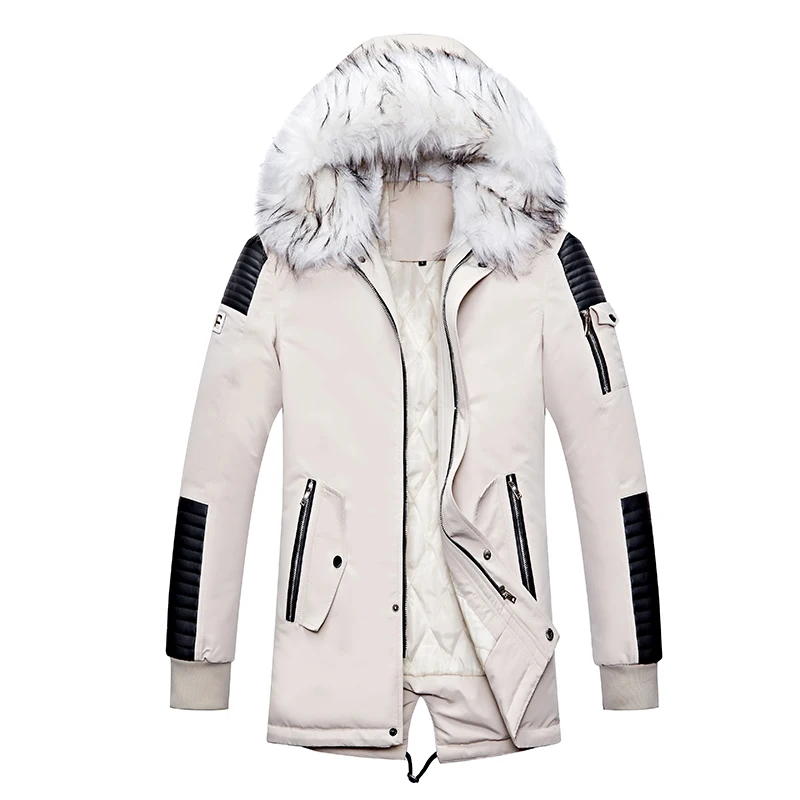White Black Модная Лоскутная Мужская парка, плотное зимнее пальто, мужская одежда, теплый меховой воротник, Abrigo Hombre, тонкая длинная куртка, уличная одежда - Цвет: White Black