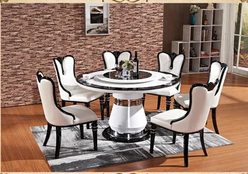 

European marble dining table round turntable dining table and chair combination Modern minimalist small and medium-sized round t