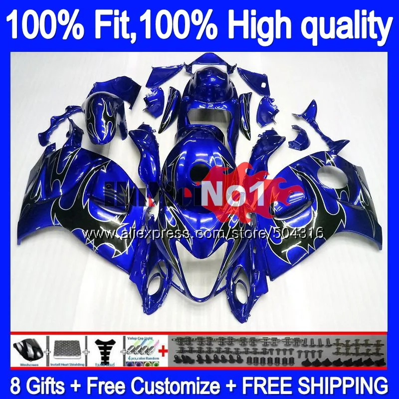 Инъекции для SUZUKI Hayabusa GSXR 1300 GSXR-1300 29MC. 0 GSXR1300 2008 2009 2010 2011 2012 08 09 10 11 12 обтекатель Синий blk пламени