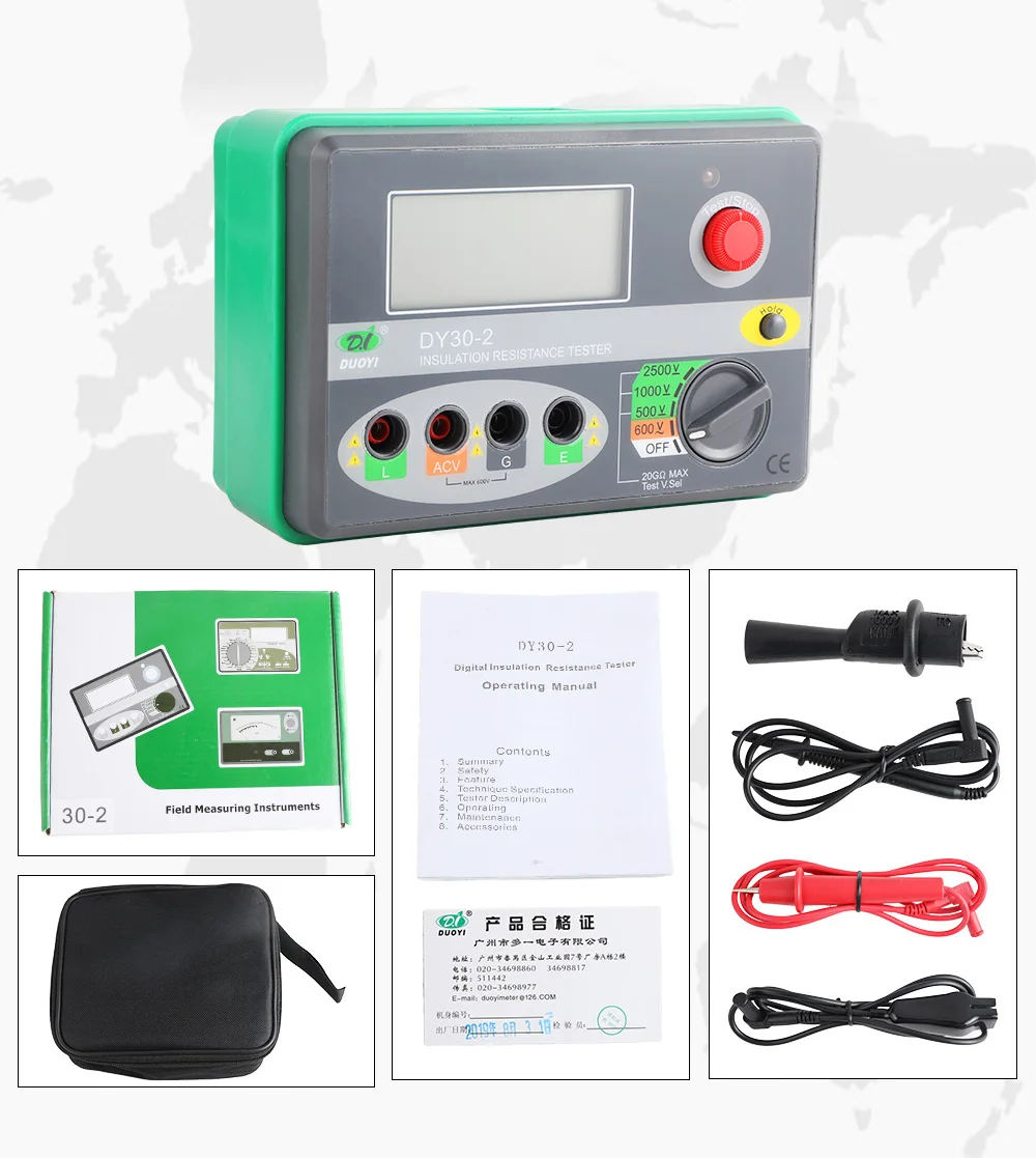 

Acheheng DY30-2 Digital Insulation Resistance Tester 20G Ohm 500V 1000 2500V Volt Megaohm Meter Multimeter Megohmmeter Voltmeter