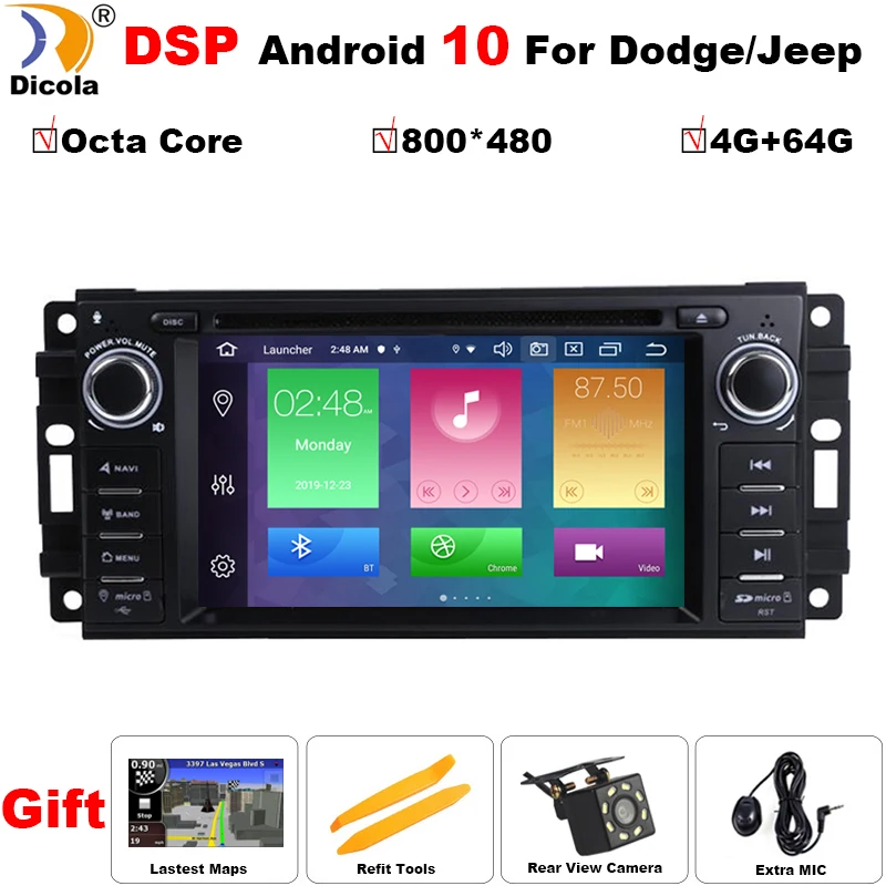 6.2\ HD DSP Octa Core 4+64G Android 10 Car DVD for Jeep Cherokee 2008 2009 2010 Wrangler car stereo for Dodge radio for Chrysler